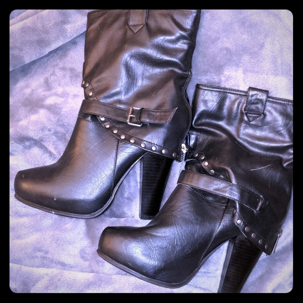 Black Studded Heeled Boots